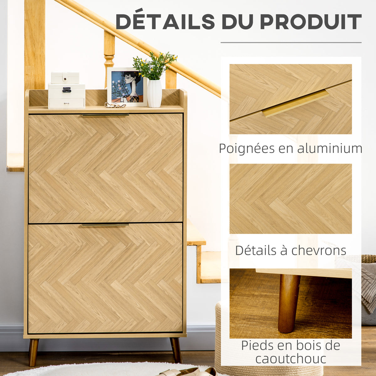 Meuble à chaussures à 2 abattants pour petit entrée salon chambre 70 x 30 x 120 cm