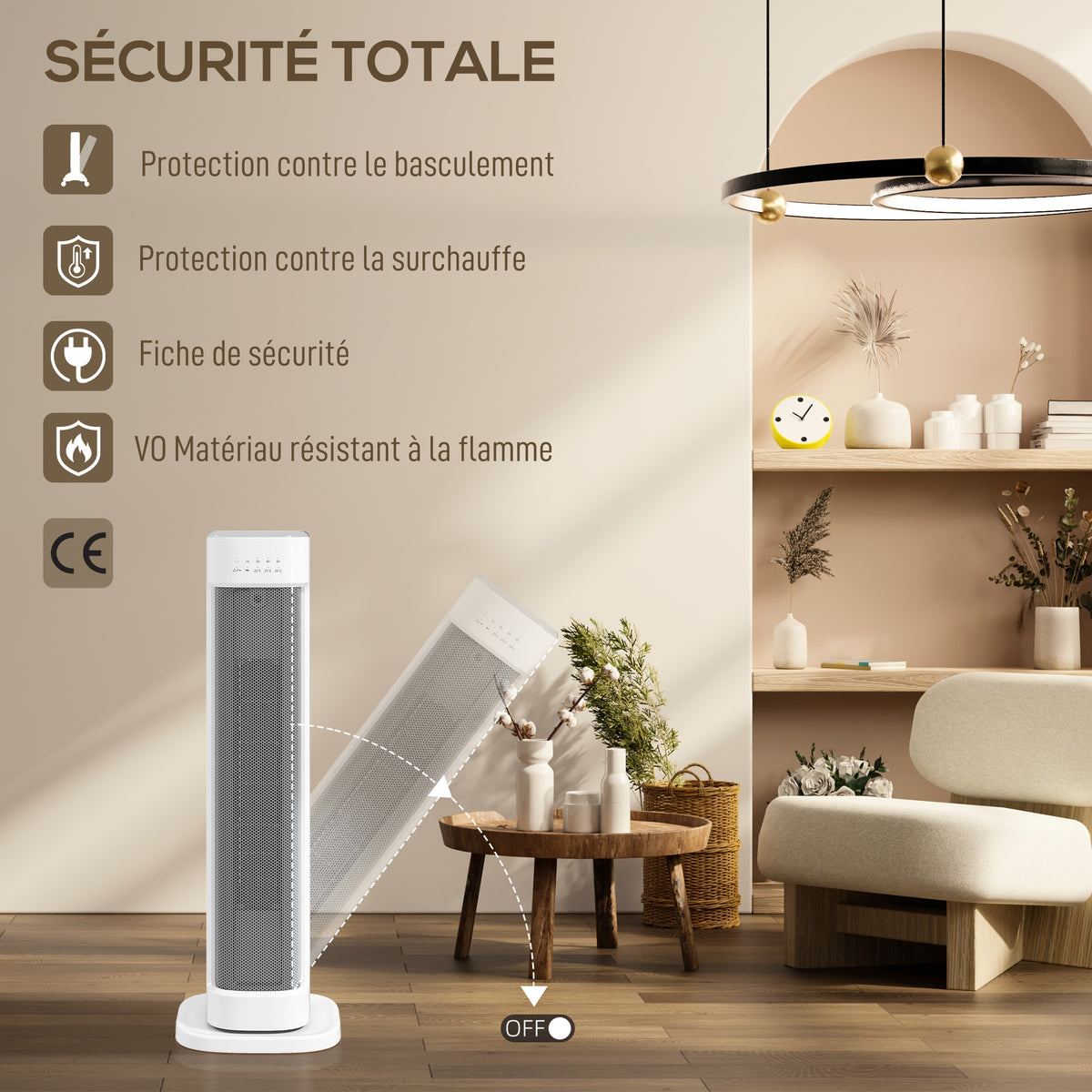Radiateur Céramique Design – 2000W, Thermostat & Minuterie