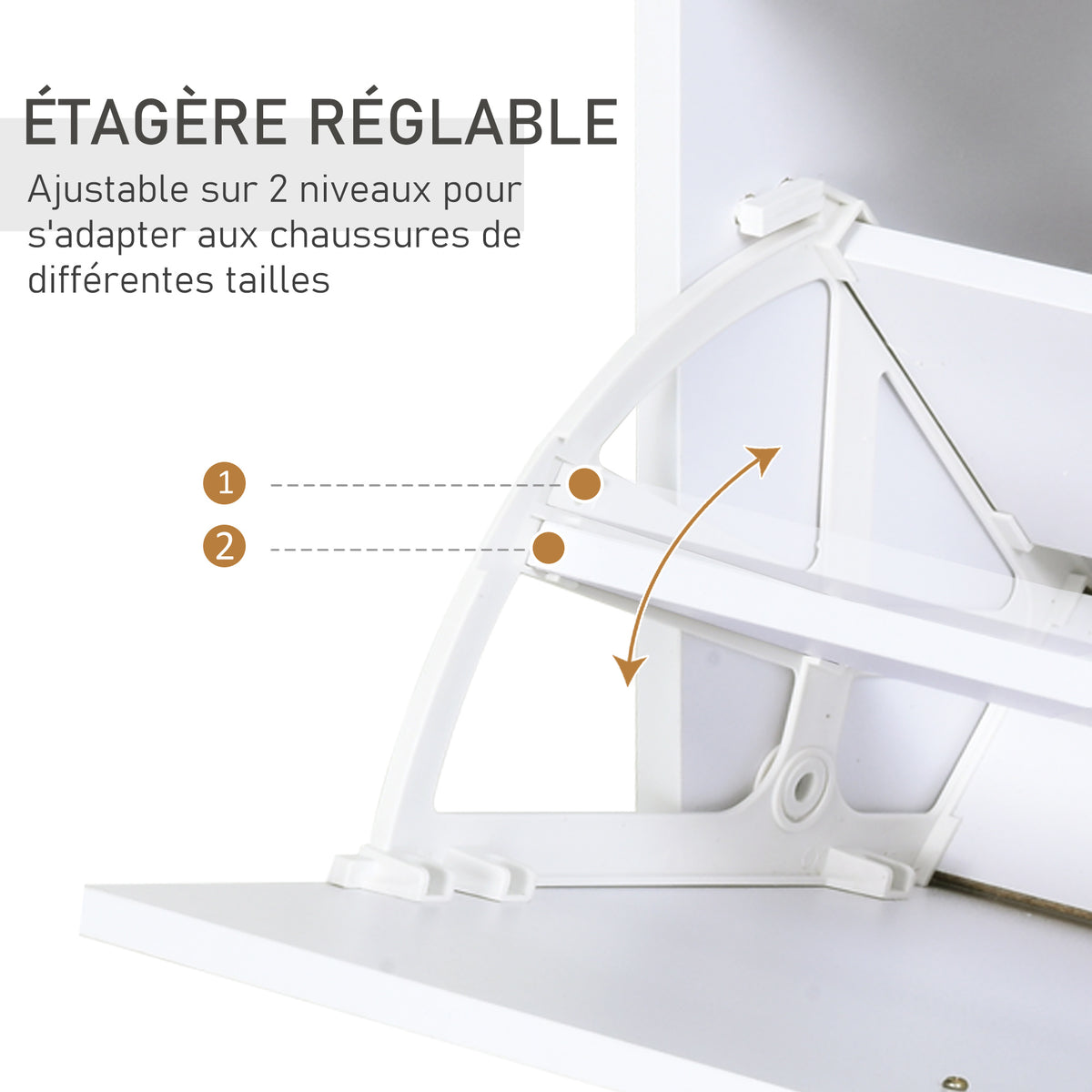 Armoire à Chaussures Meuble rangement Chaussures 2 Portes abattantes 2 Compartiments, tiroir, Plateau en Verre - Bois chêne Blanc