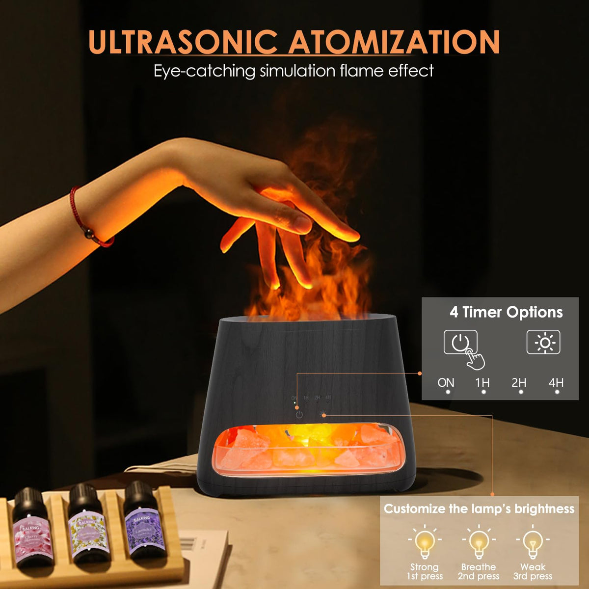 Diffuseur d'Huiles Essentielles Effet Flamme 150ml – 3 Minuteries & LED
