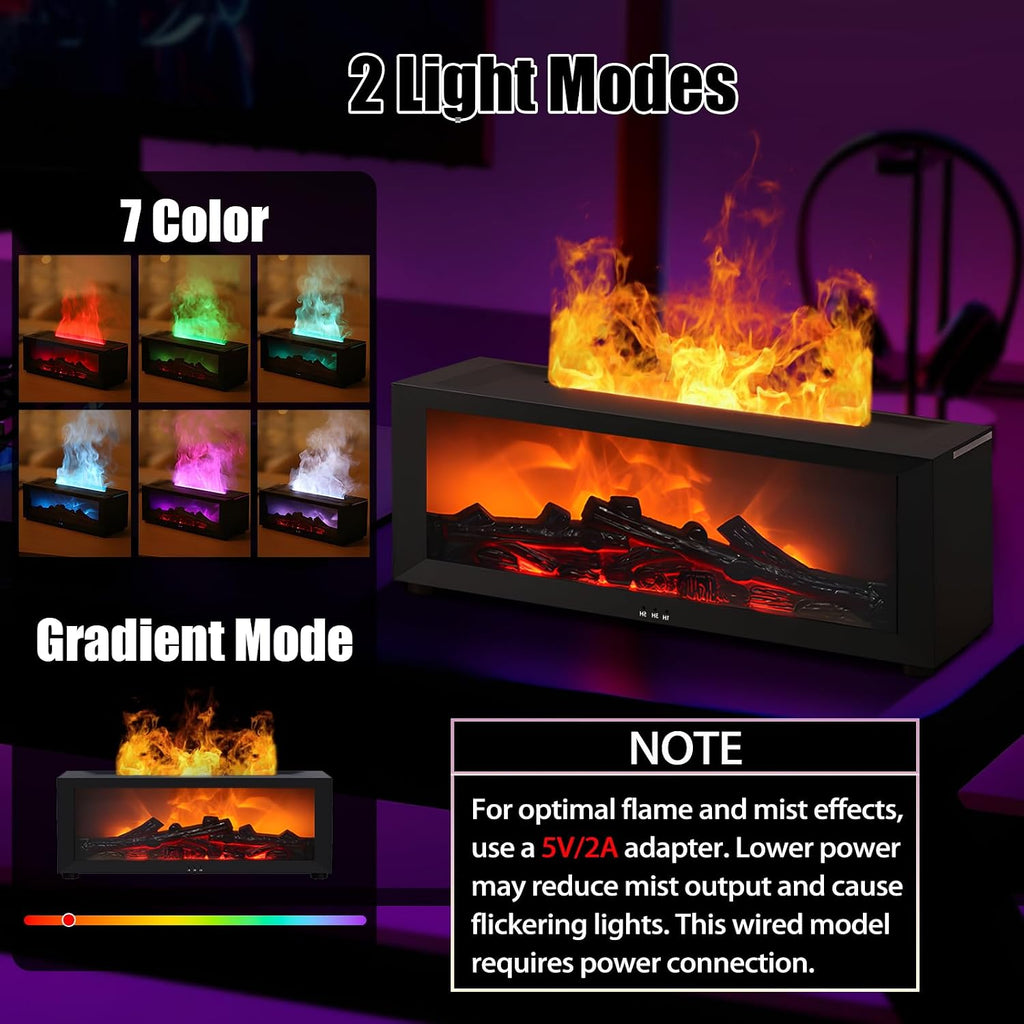 Diffuseur d'Huiles Essentielles Effet Cheminée 3D – 7 Flammes LED & Télécommande