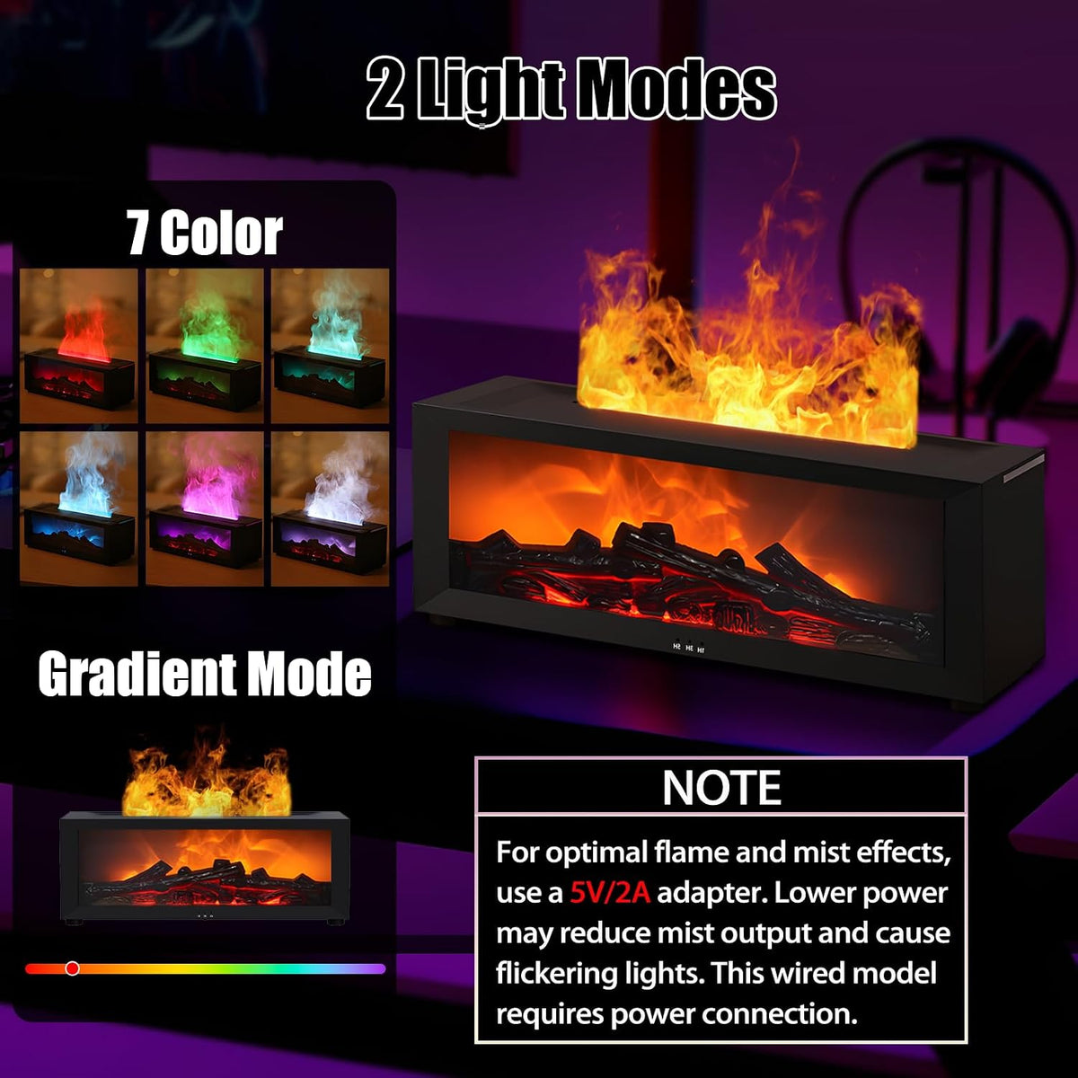 Diffuseur d'Huiles Essentielles Effet Cheminée 3D – 7 Flammes LED & Télécommande