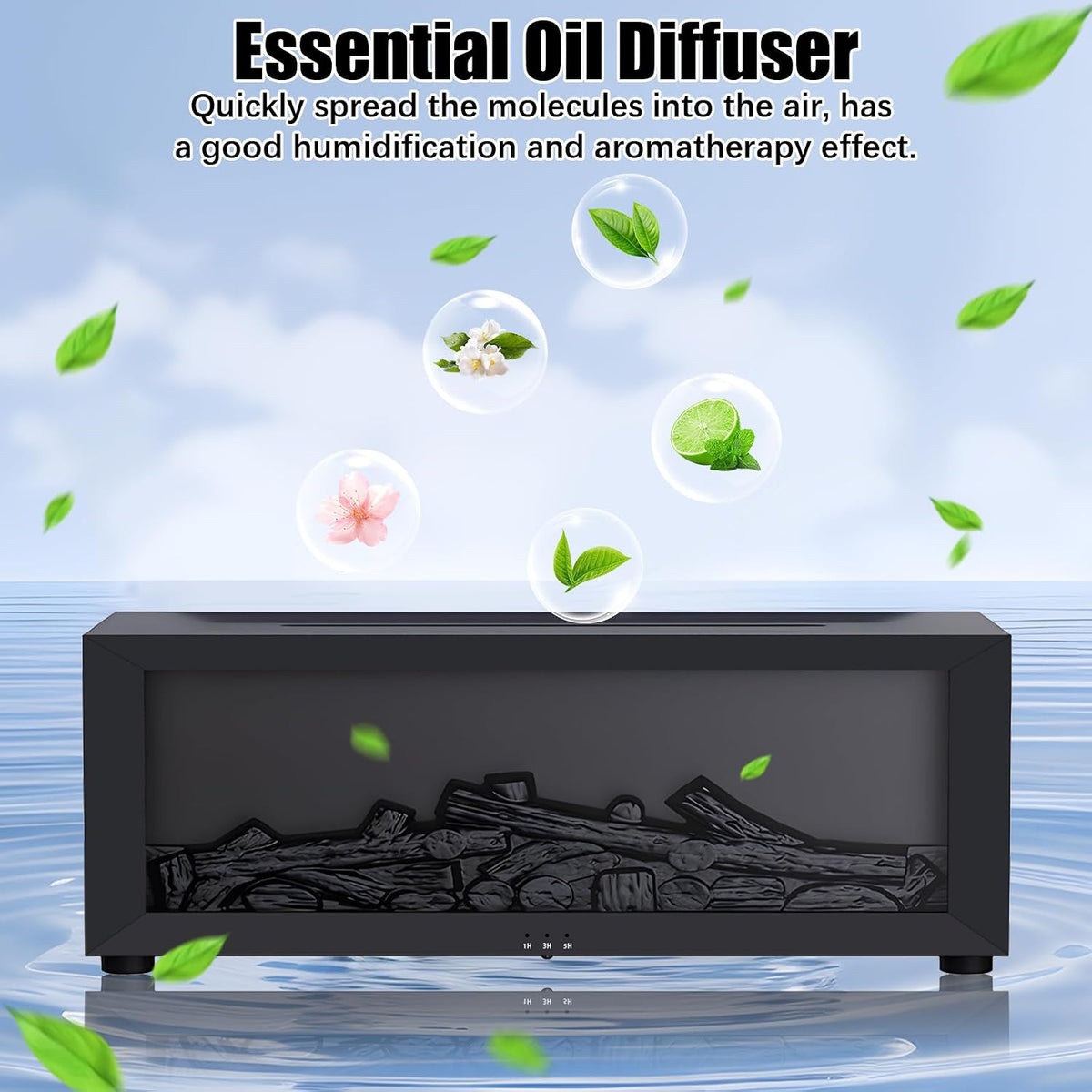 Diffuseur d'Huiles Essentielles Effet Cheminée 3D – 7 Flammes LED & Télécommande