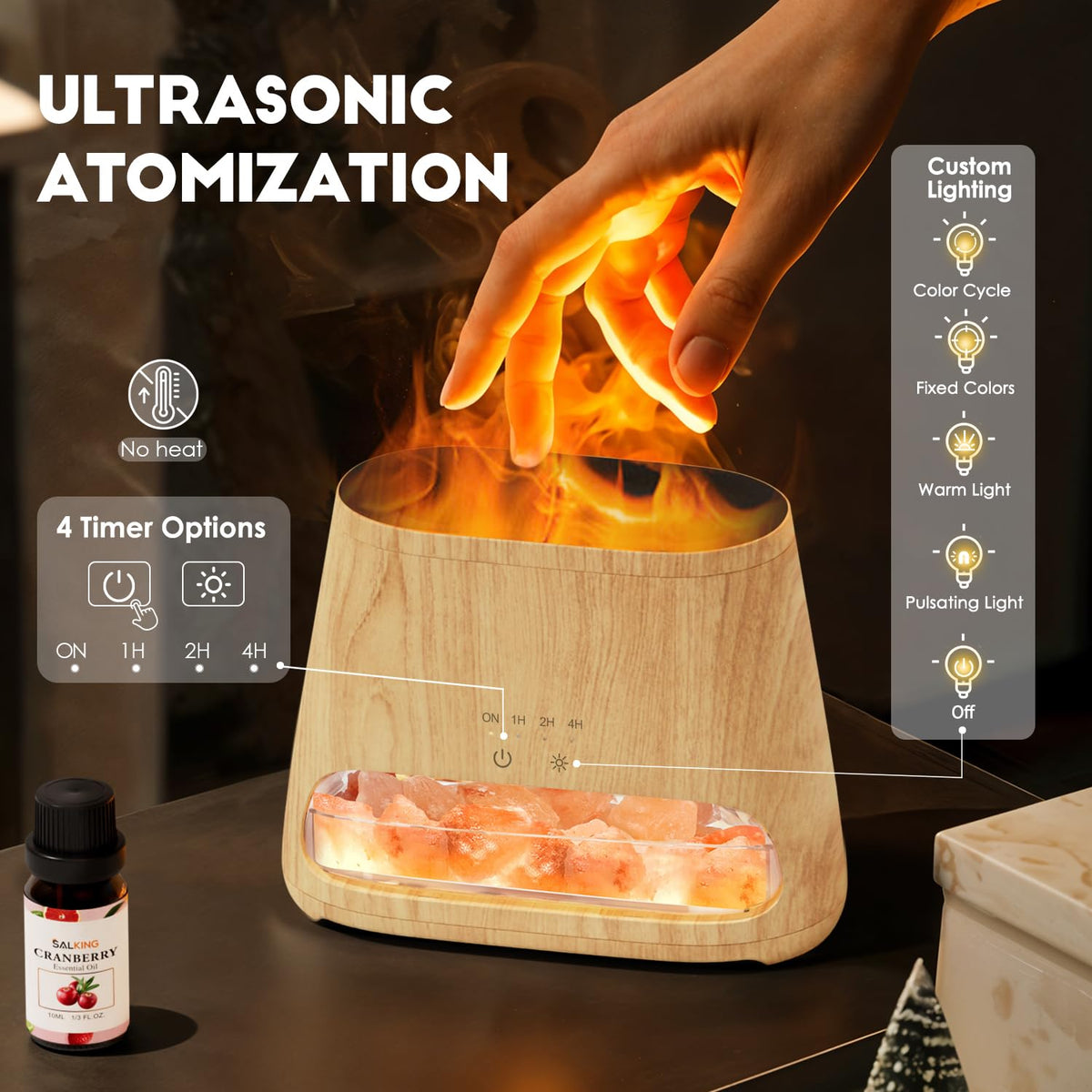 Diffuseur d'Huiles Essentielles Effet Flamme 150ml – 3 Minuteries & LED