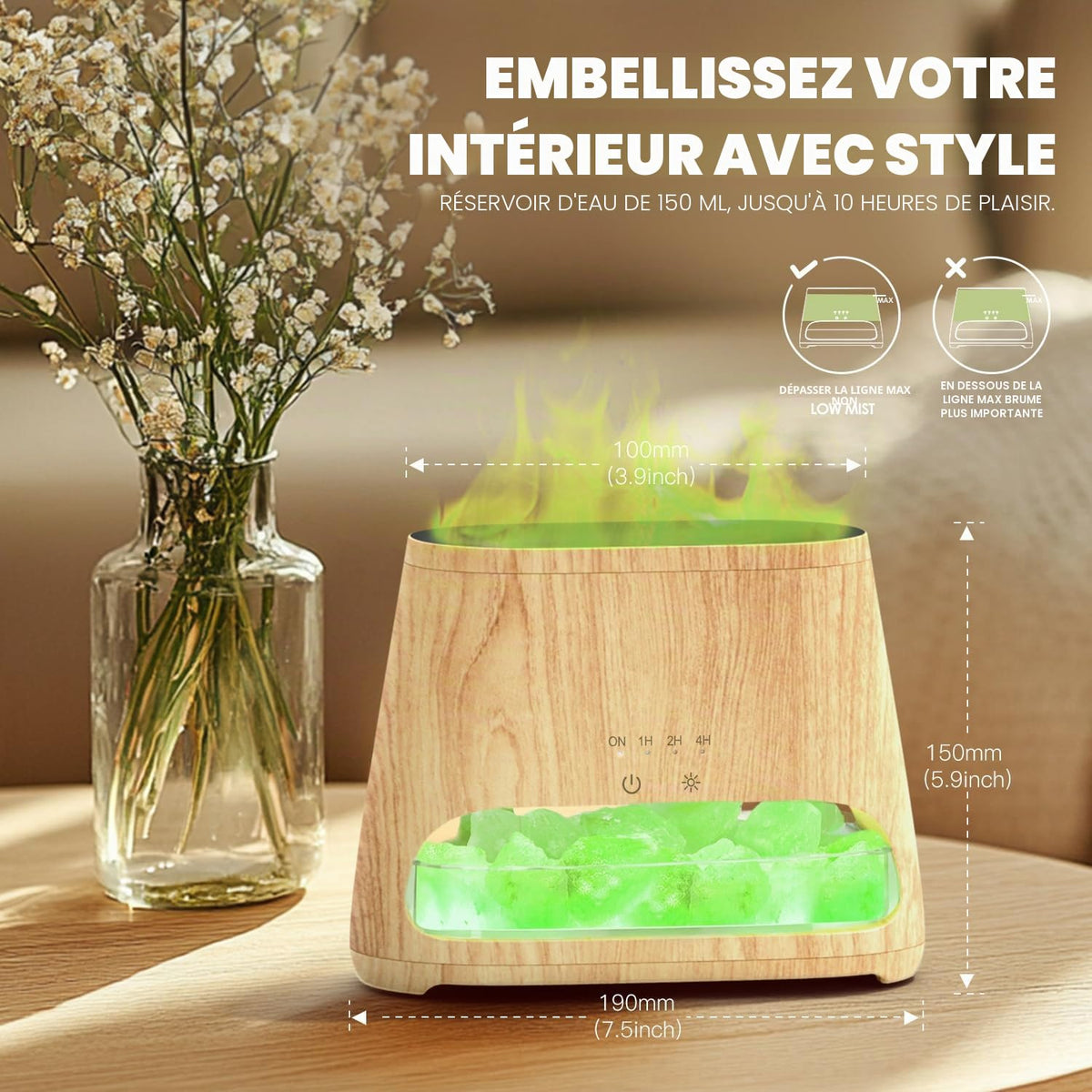 Diffuseur d'Huiles Essentielles Effet Flamme 150ml – 3 Minuteries & LED