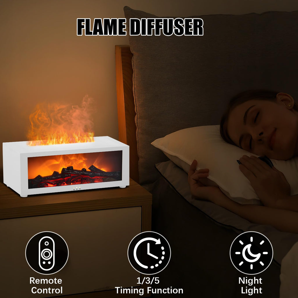 Diffuseur d'Huiles Essentielles Effet Cheminée 3D – 7 Flammes LED & Télécommande