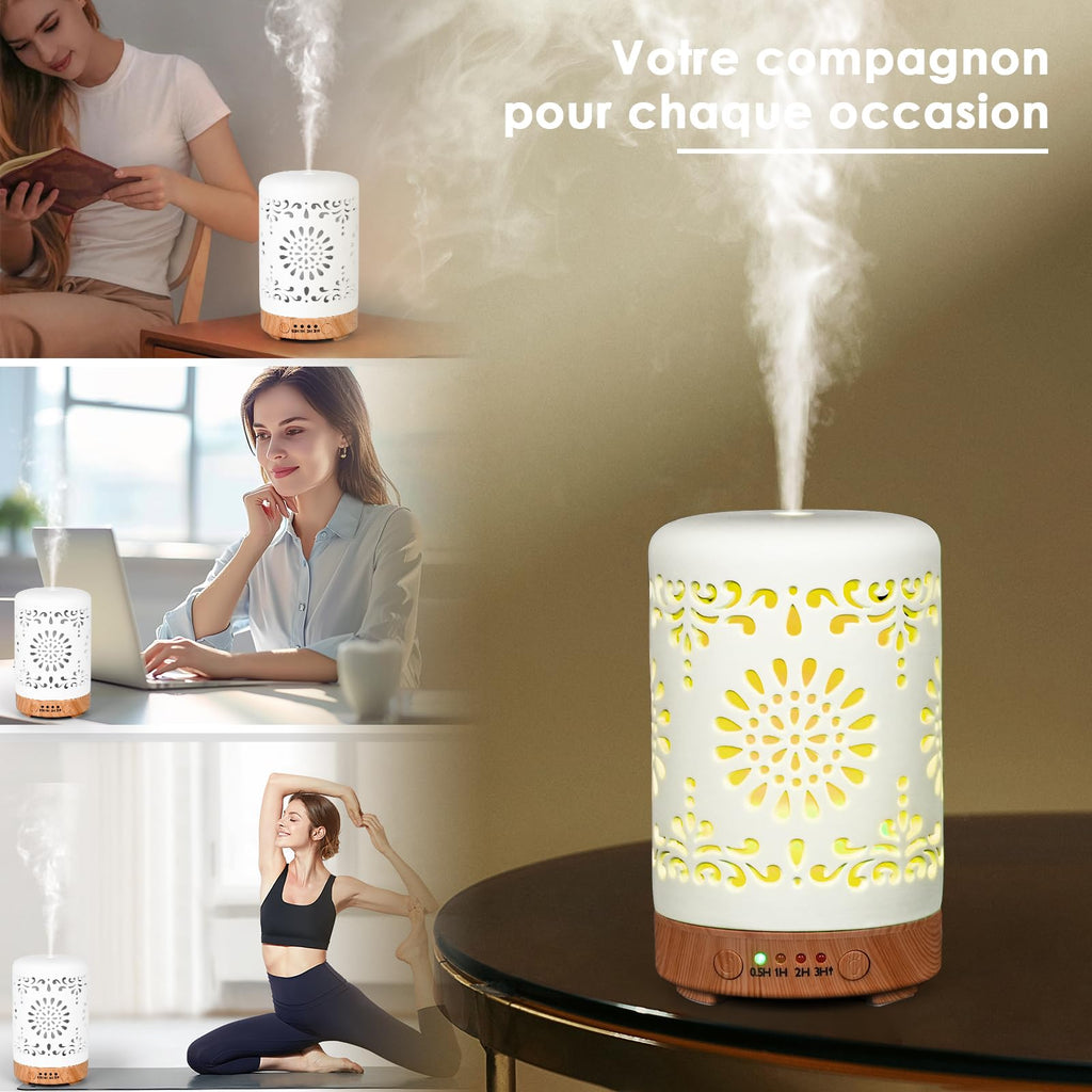 Diffuseur d'Huiles Essentielles en Céramique 100ml – Ultrasonique & Silencieux