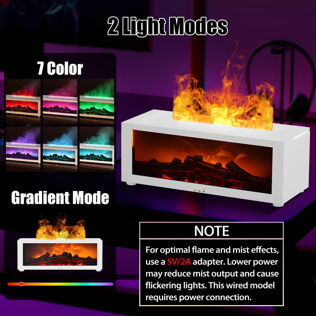 Diffuseur d'Huiles Essentielles Effet Cheminée 3D – 7 Flammes LED & Télécommande