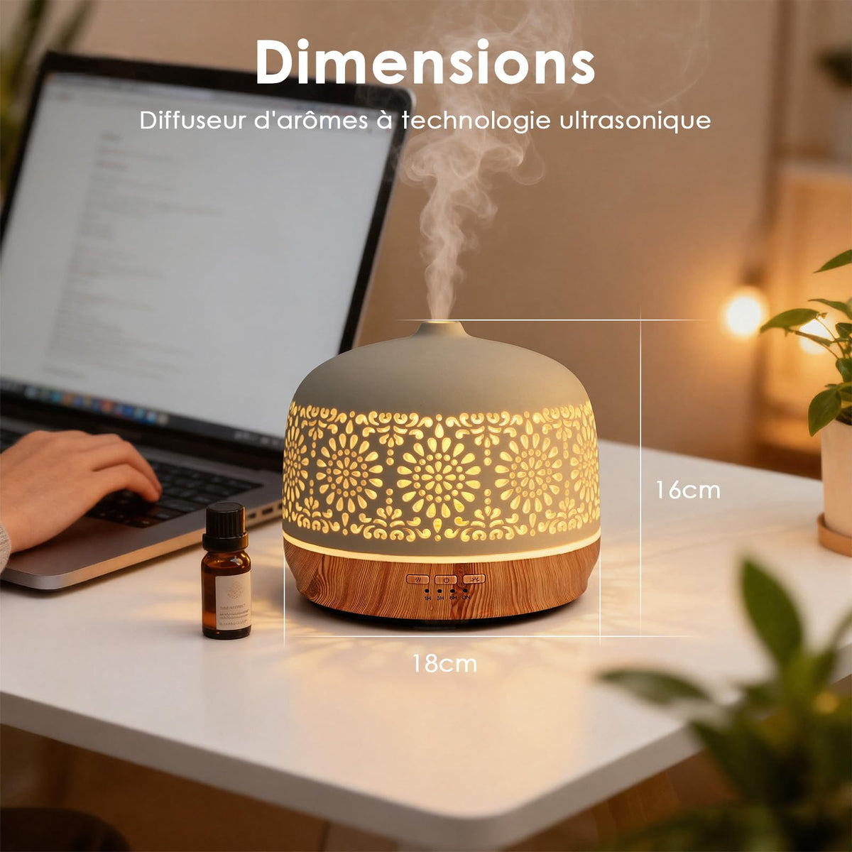 Diffuseur d'Huiles Essentielles en Céramique 100ml – Ultrasonique & Silencieux
