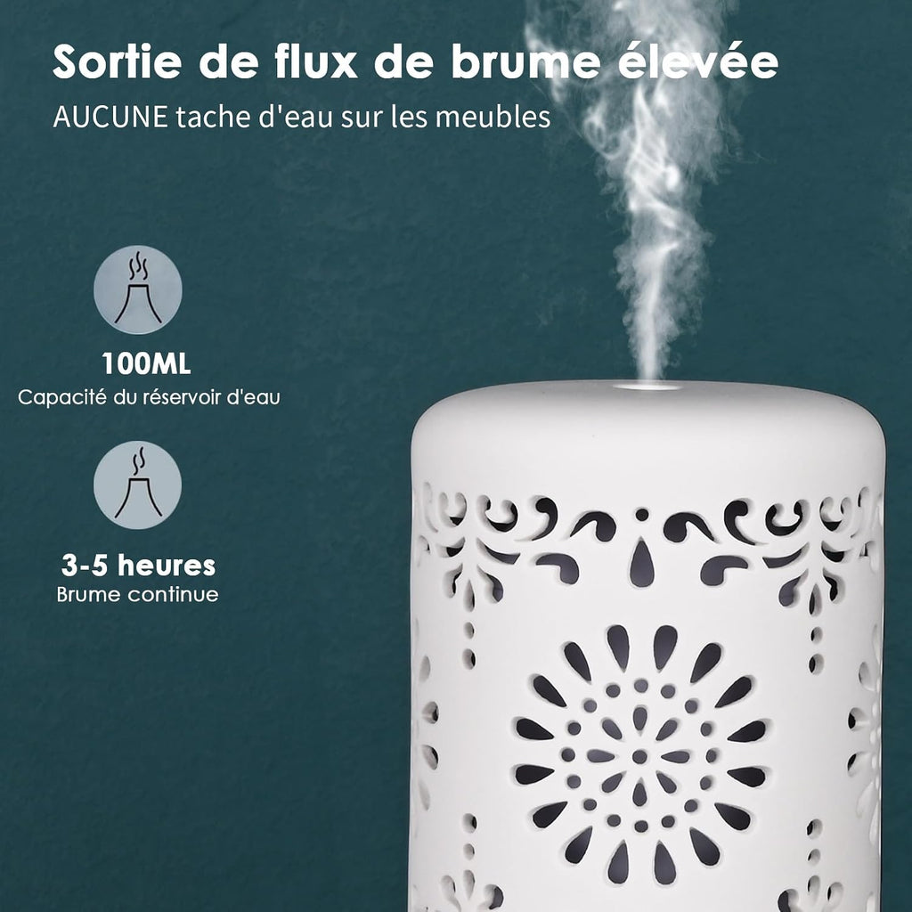 Diffuseur d'Huiles Essentielles en Céramique 100ml – Ultrasonique & Silencieux