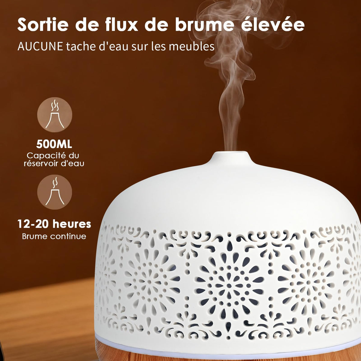 Diffuseur d'Huiles Essentielles en Céramique 100ml – Ultrasonique & Silencieux