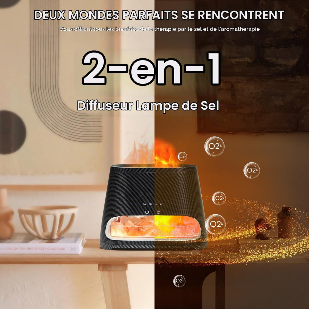 Diffuseur d'Huiles Essentielles Effet Flamme 150ml – 3 Minuteries & LED