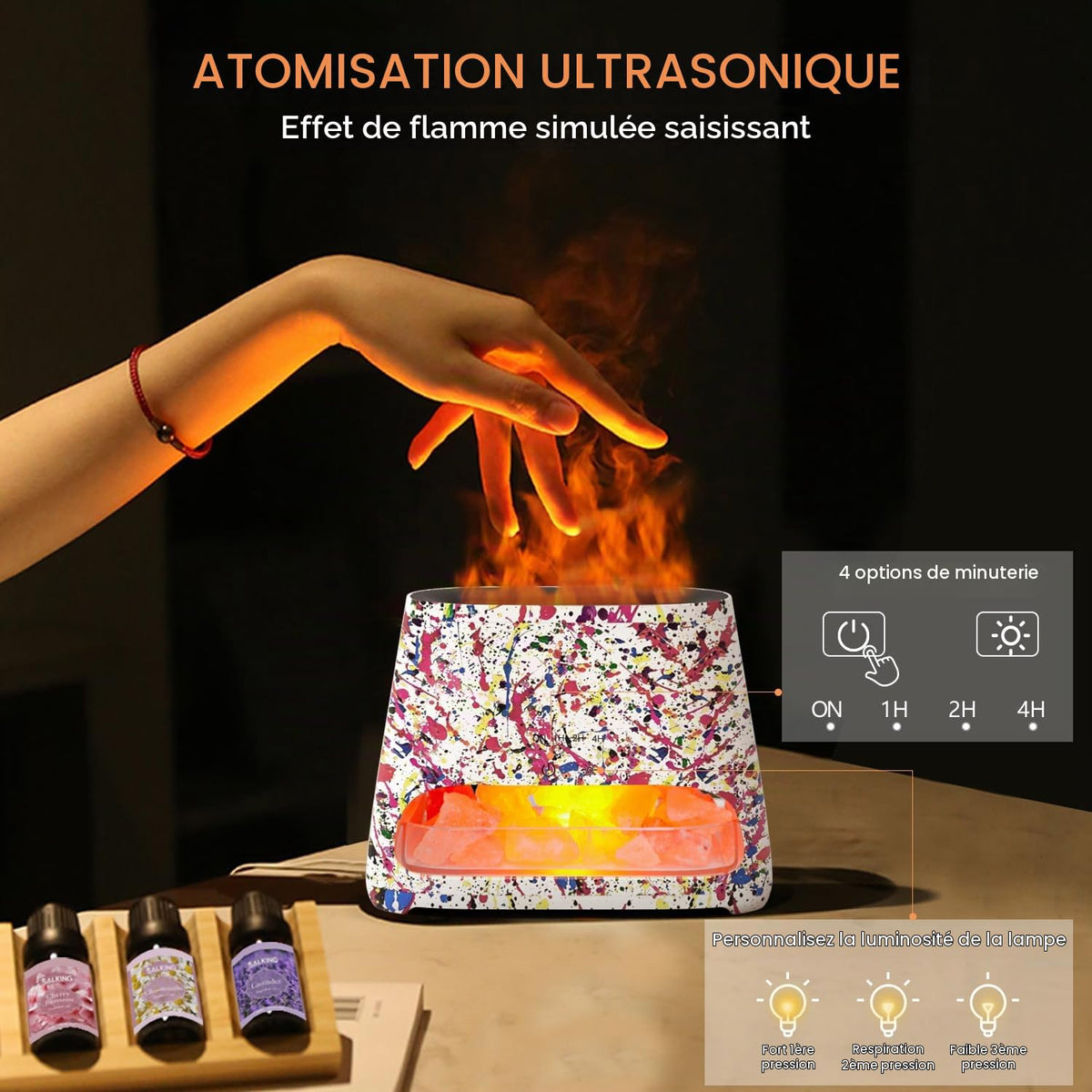 Diffuseur d'Huiles Essentielles Effet Flamme 150ml – 3 Minuteries & LED