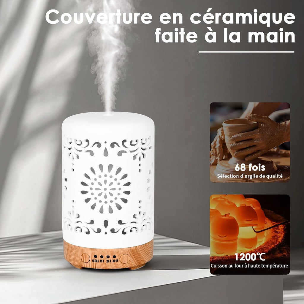 Diffuseur d'Huiles Essentielles en Céramique 100ml – Ultrasonique & Silencieux