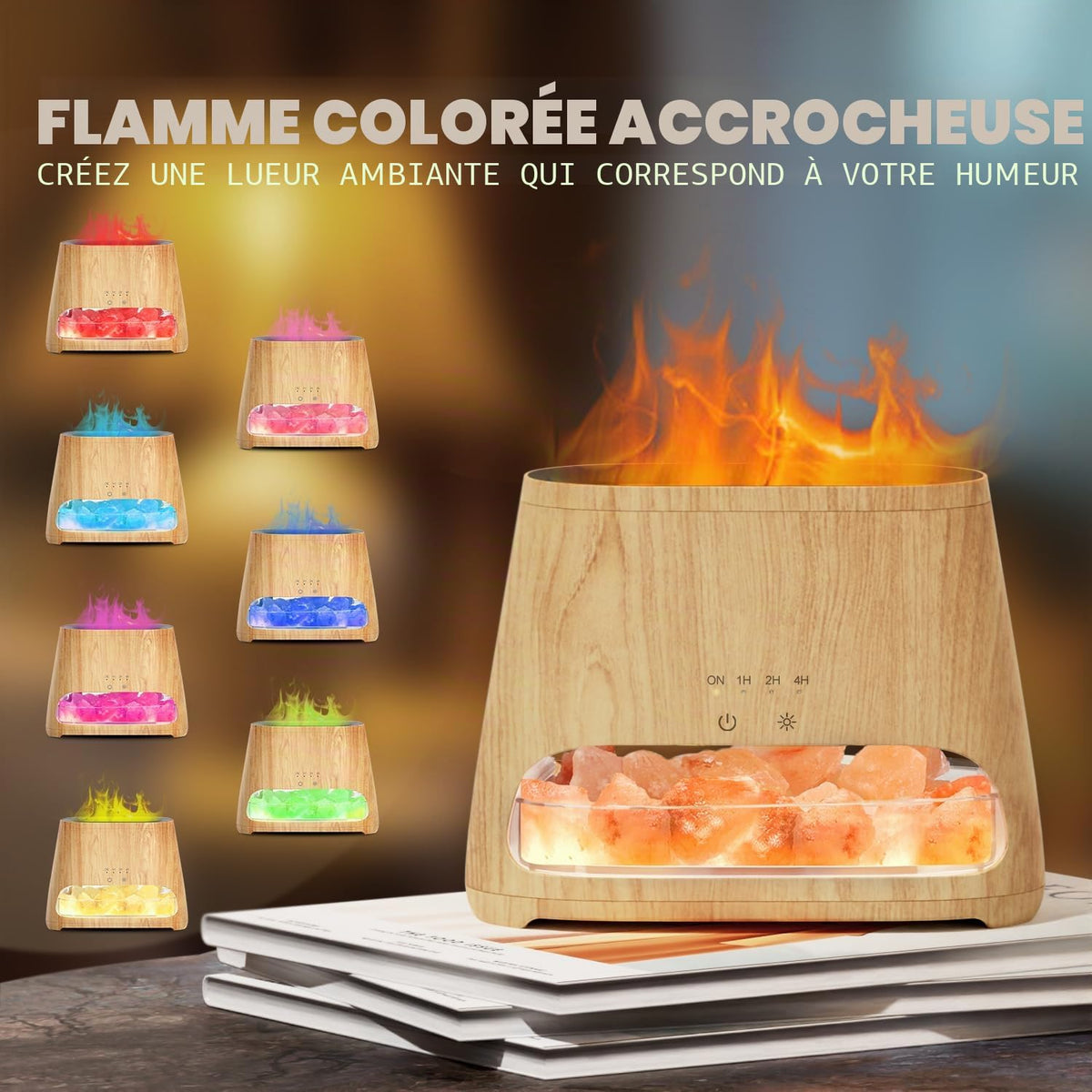 Diffuseur d'Huiles Essentielles Effet Flamme 150ml – 3 Minuteries & LED