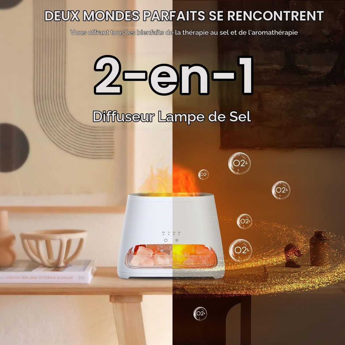 Diffuseur d'Huiles Essentielles Effet Flamme 150ml – 3 Minuteries & LED