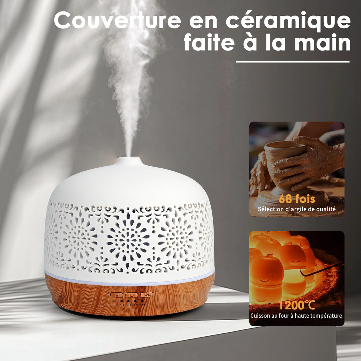 Diffuseur d'Huiles Essentielles en Céramique 100ml – Ultrasonique & Silencieux