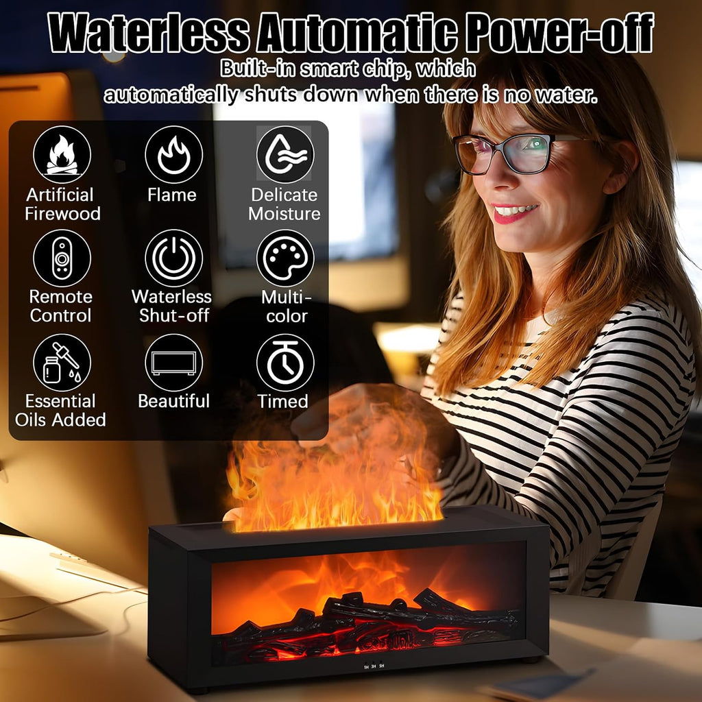 Diffuseur d'Huiles Essentielles Effet Cheminée 3D – 7 Flammes LED & Télécommande