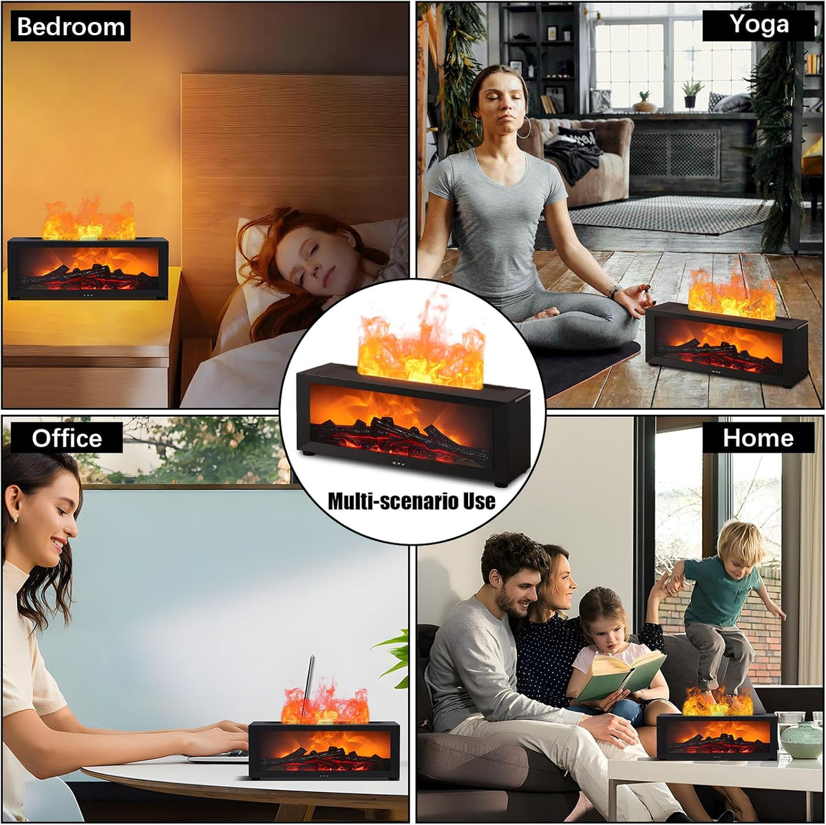 Diffuseur d'Huiles Essentielles Effet Cheminée 3D – 7 Flammes LED & Télécommande