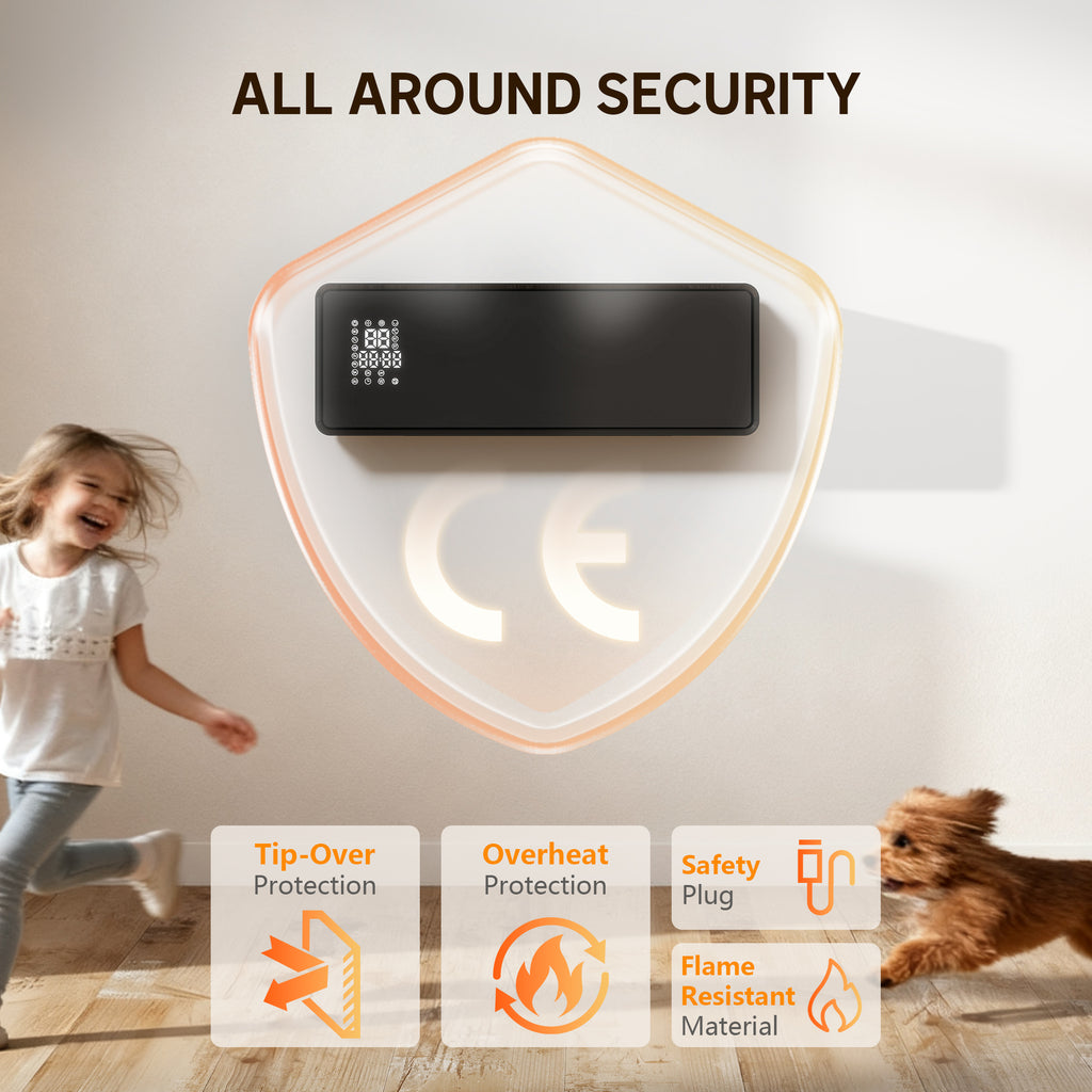 Chauffage Mural Céramique 2000W – Radiateur Électrique avec Thermostat et Minuterie