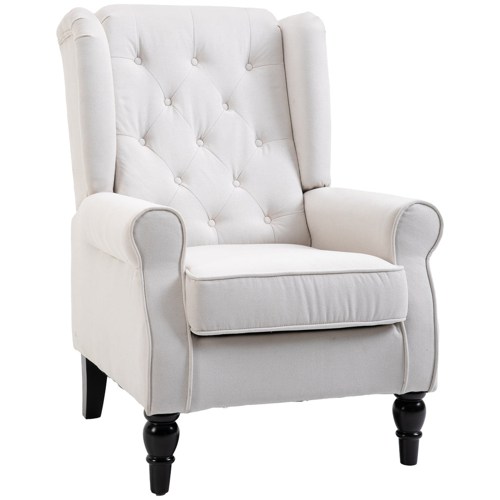 Fauteuil de Salon, Fauteuil d'Appoint Mi-Siècle Moderne en Flanelle Neige avec Haut Dossier Capitonné à Oreilles, Crème