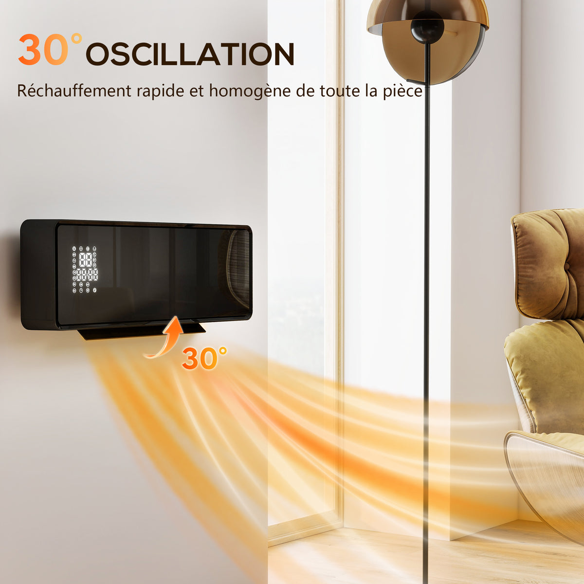 Chauffage Mural Céramique 2000W – Radiateur Électrique avec Thermostat et Minuterie