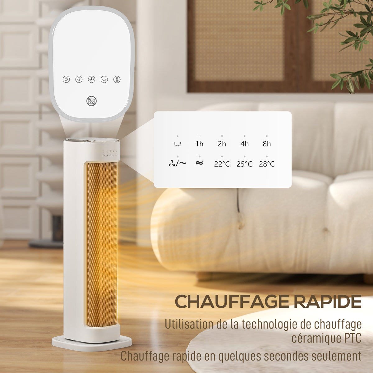 Radiateur Céramique Design – 2000W, Thermostat & Minuterie