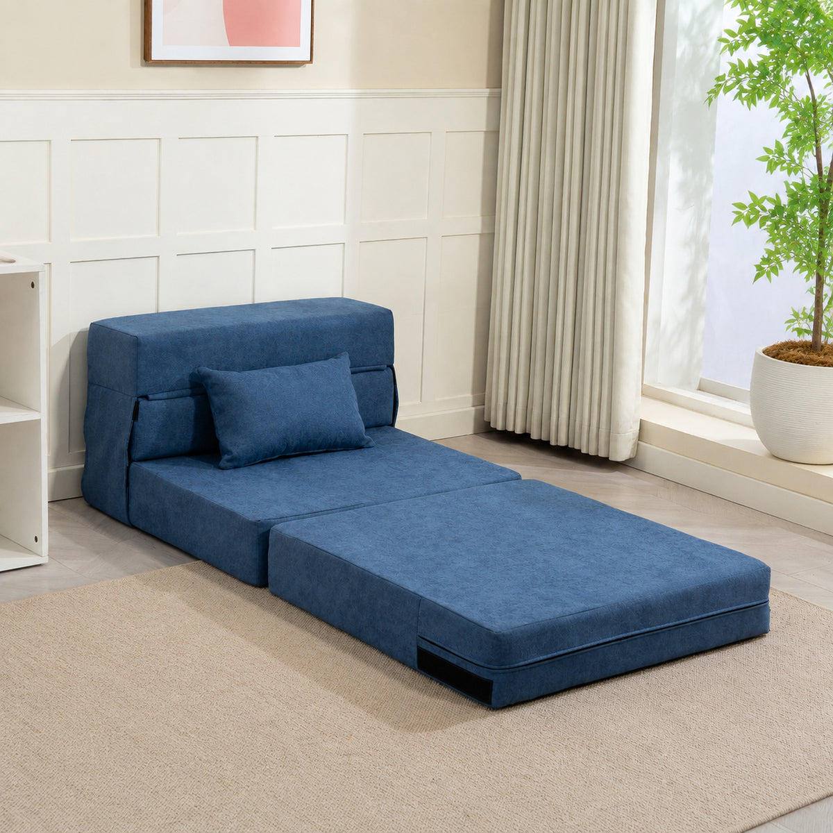 Fauteuil convertible 1 place fauteuil lit pliant, coussin inclus, pour invités, salon, petit espace, charge 120 kg, bleu