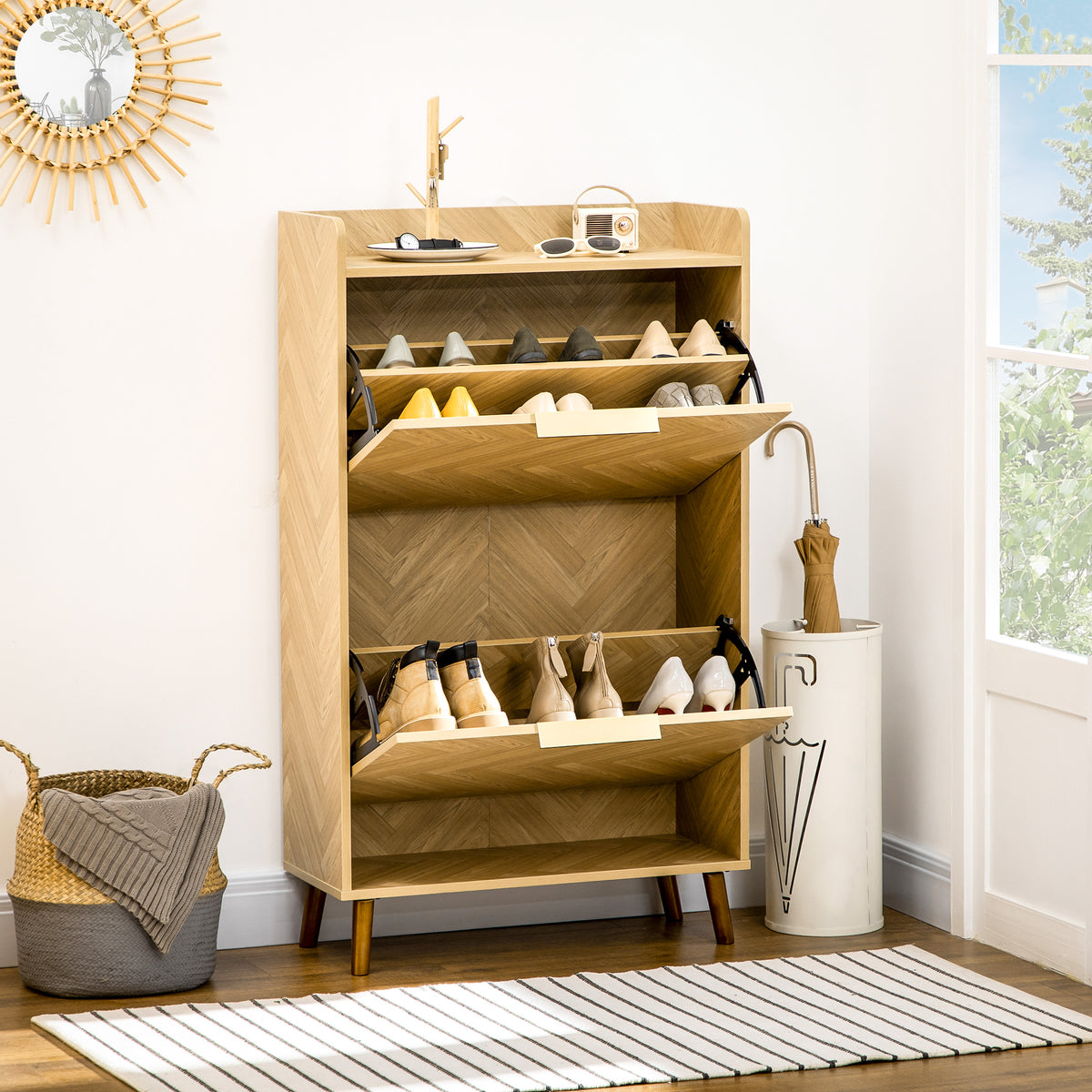 Meuble à chaussures à 2 abattants pour petit entrée salon chambre 70 x 30 x 120 cm