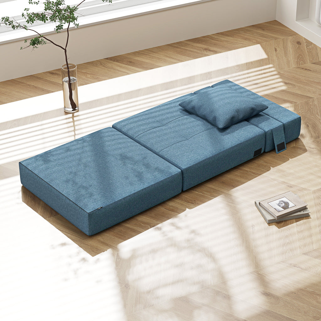 Chauffeuse canapé-lit convertible fauteuil 1 place avec 1 coussin déhoussable, tissu bleu foncé