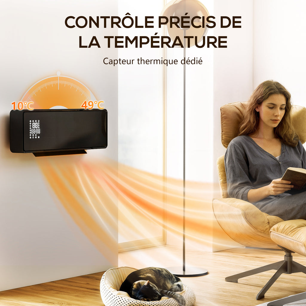 Chauffage Mural Céramique 2000W – Radiateur Électrique avec Thermostat et Minuterie