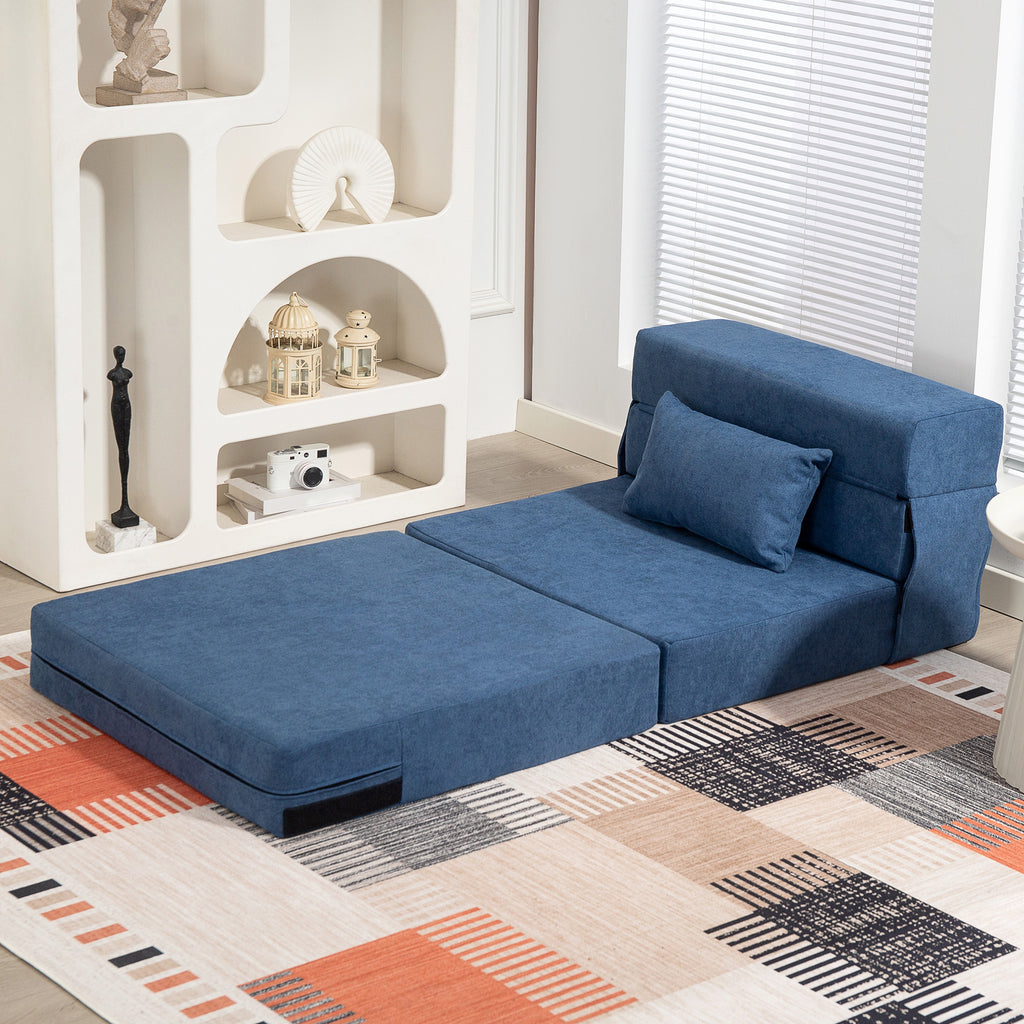Fauteuil convertible 1 place fauteuil lit pliant, coussin inclus, pour invités, salon, petit espace, charge 120 kg, bleu