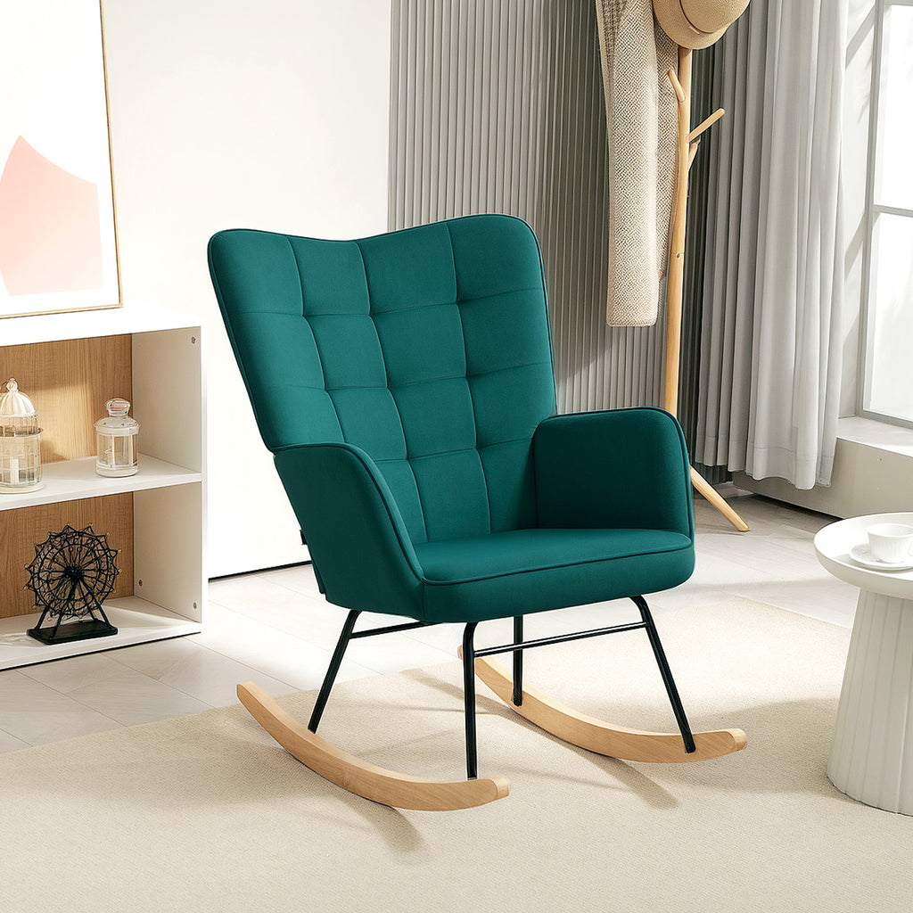 Fauteuil à bascule rocking chair revêtement en velous structure en acier 71 x 98 x 101 cm Vert